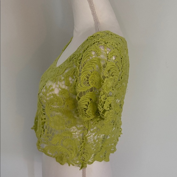 Y2K Green Lace Floral Mesh crochet crop cropped Top M - Picture 3 of 5